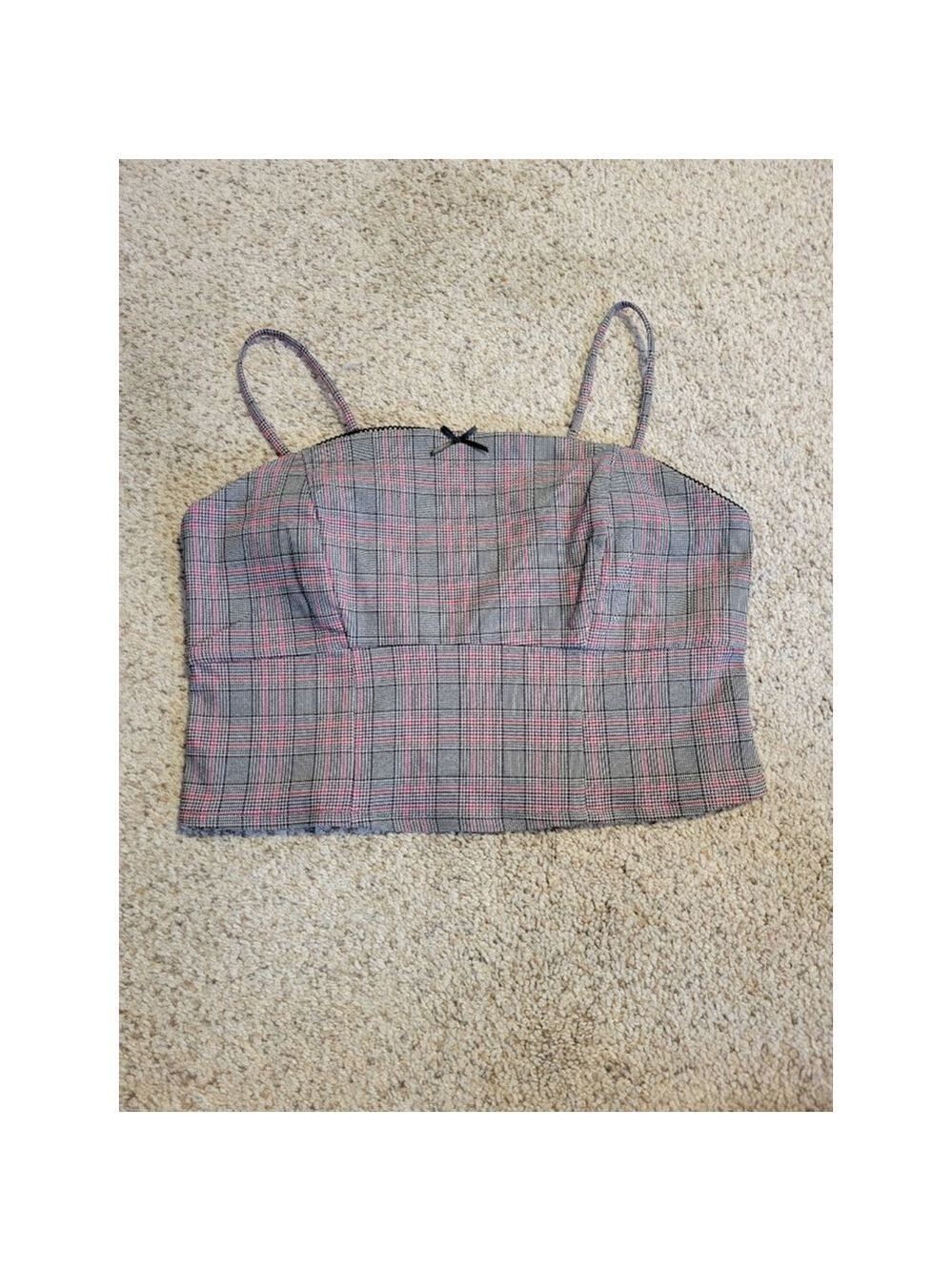 Wild Fable Gray Plaid Smocked Top M - Picture 3 of 7